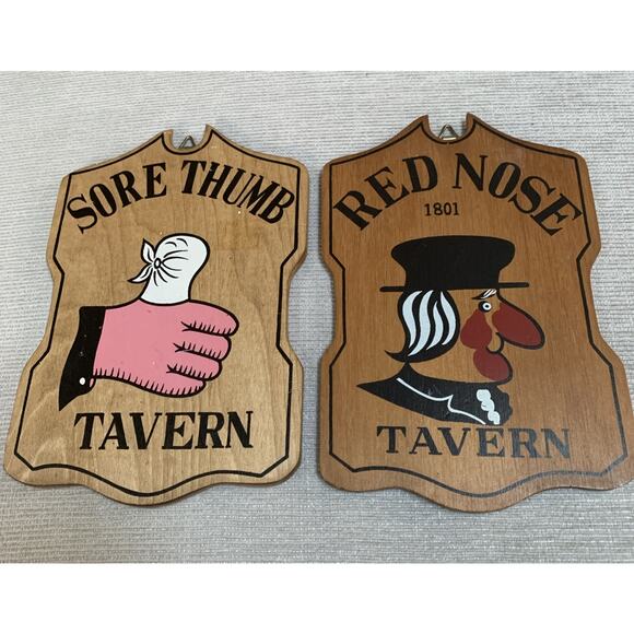 Wooden Tavern Signs Plaques 9” Lot Of 2 Wall Decor Man Cave Vintage - Picture 1 of 5